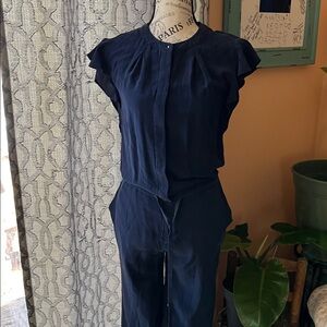 Silk Navy Jumpsuit for Women Size Small